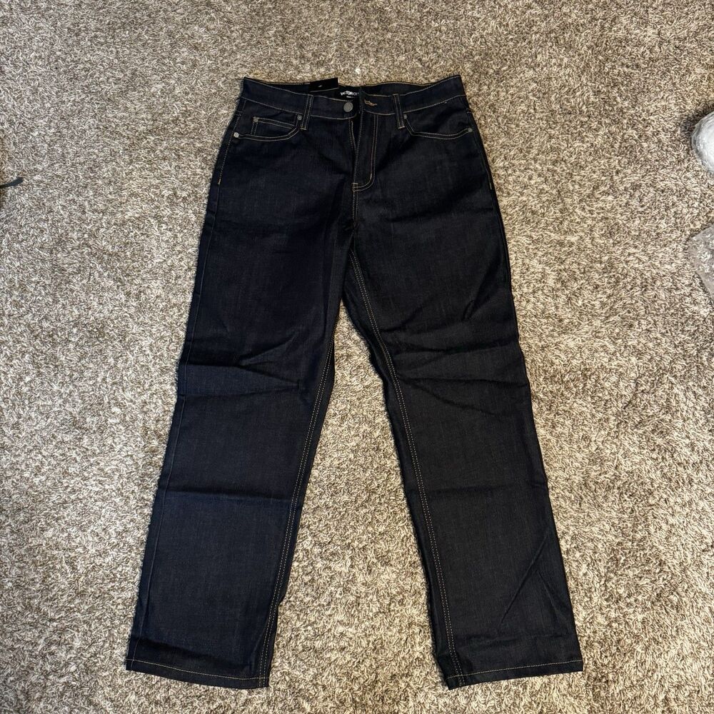 NWT Y2K Victorious Mens Dark Wash Denim Baggy Fit 5 Pocket Button Zip 32